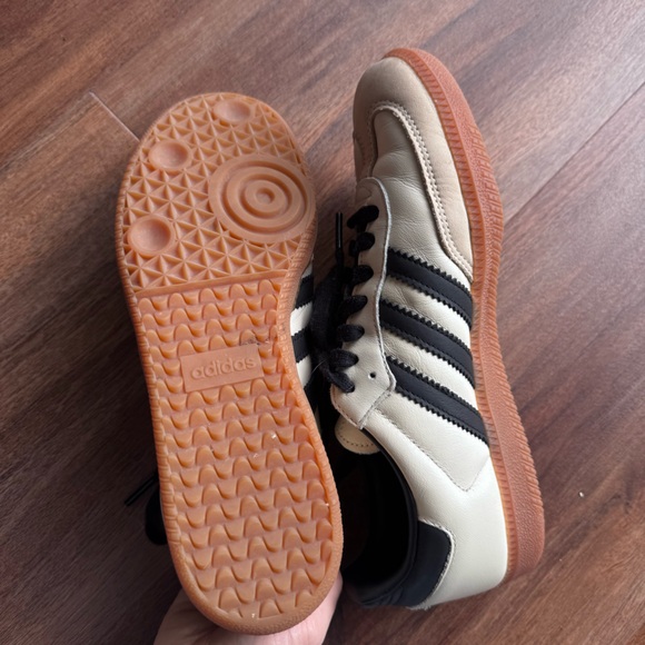 Adidas Originals Men’s Samba OG 7.5 Beige Black Leather Unisex Gold Logo - Picture 6 of 12